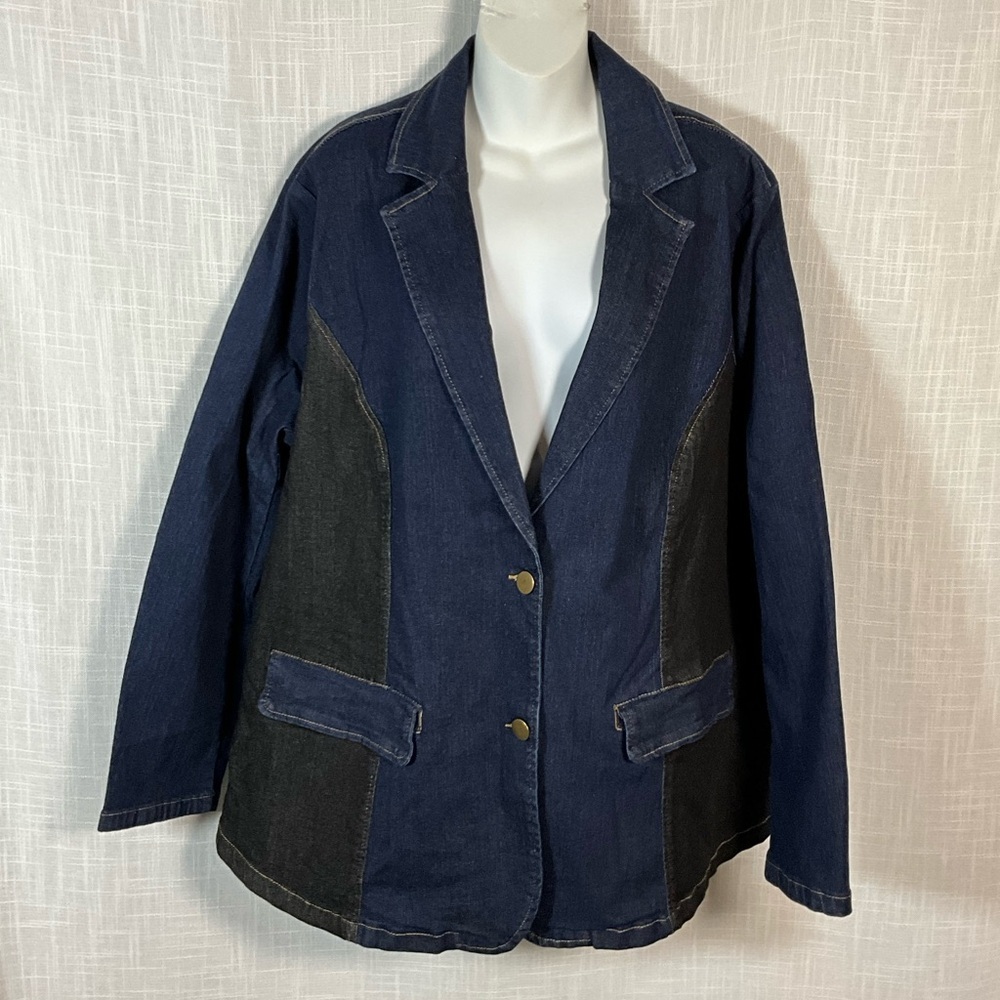 Denim Blazer Size 3X NWT Two-Tone Denim & Black Agnes Orinda